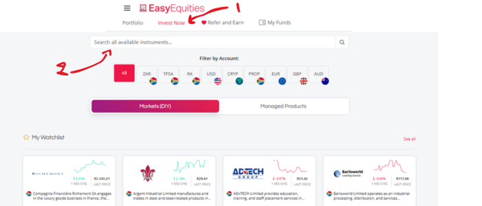 buy shares on EasyEquities